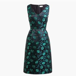 NWT J. Crew Green Jacquard Cocktail Dress V-Neck